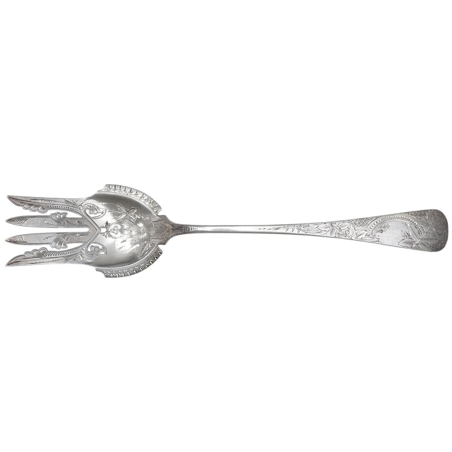 THB5 (Sterling) Salad Serving Fork Solid Oversize Bright Cut by Theodore B Starr-1