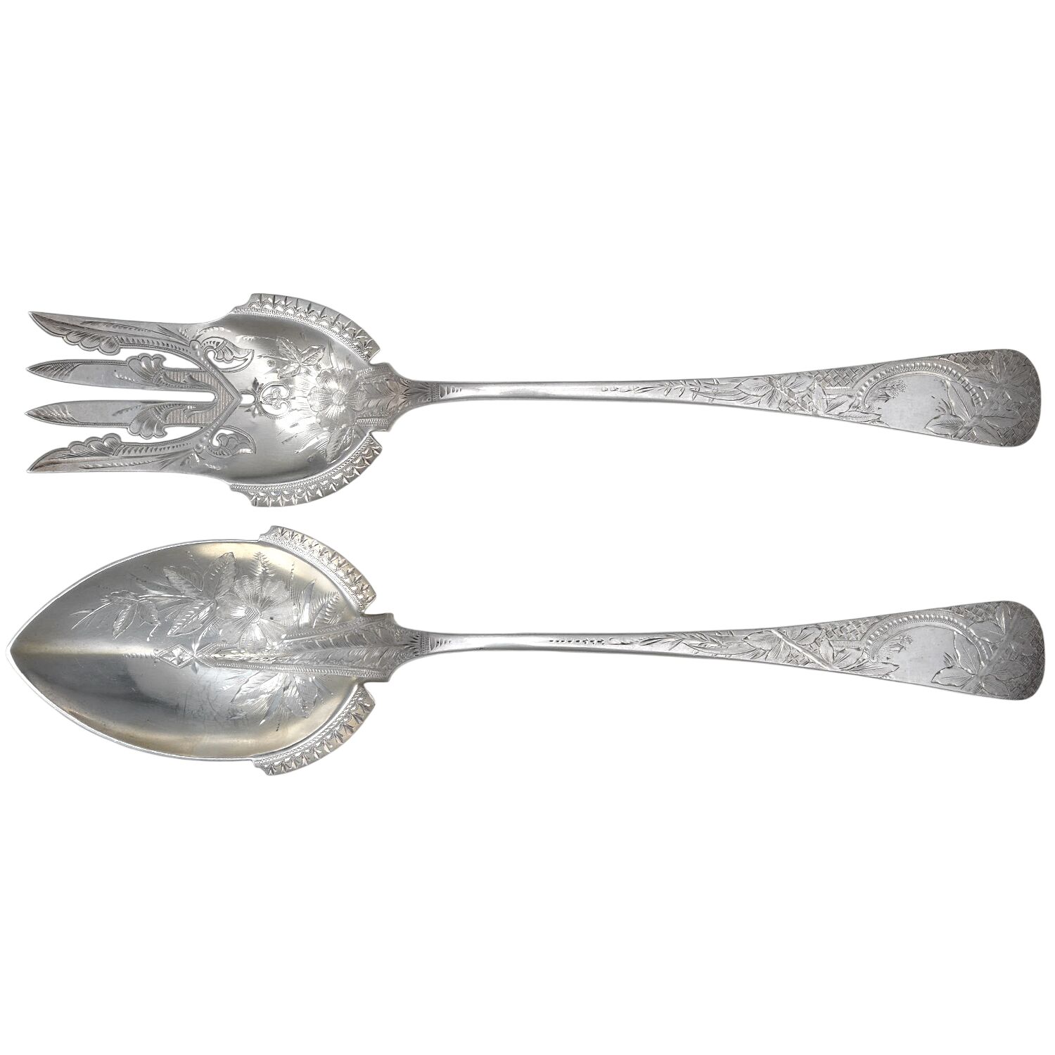 THB5 (Sterling) Salad Serving Set Solid Oversize Bright Cut by Theodore B Starr-1