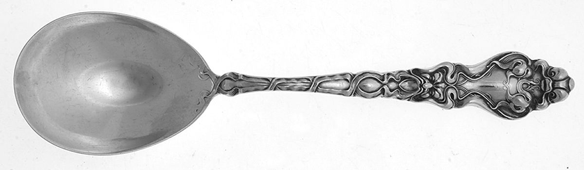 Douvaine (Sterling, 1890, Monograms) Round Bowl Soup Spoon (Gumbo) by Unger Brothers-1