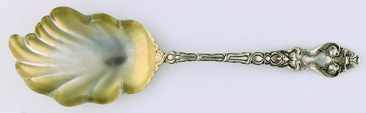 Douvaine (Sterling, 1890) Casserole Berry Spoon with Asymetric Bowl by Unger Brothers-1