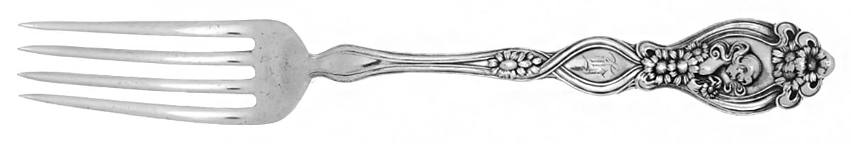 He Loves Me (Sterling, 1904) Monogram Fork by Unger Brothers-1