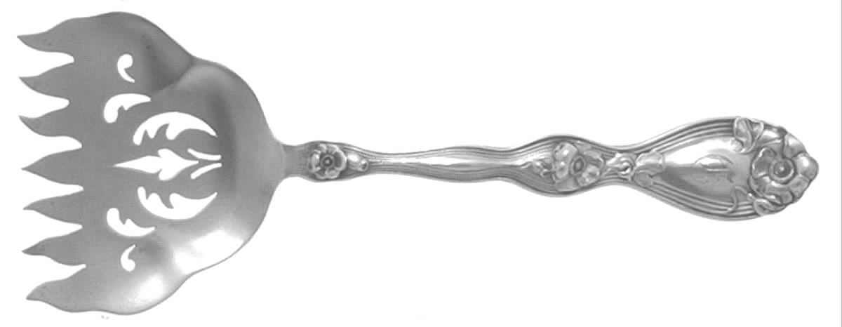 La Fleurette (Sterling, 1904) Large Solid Tined Sardine Serving Fork by Unger Brothers-1