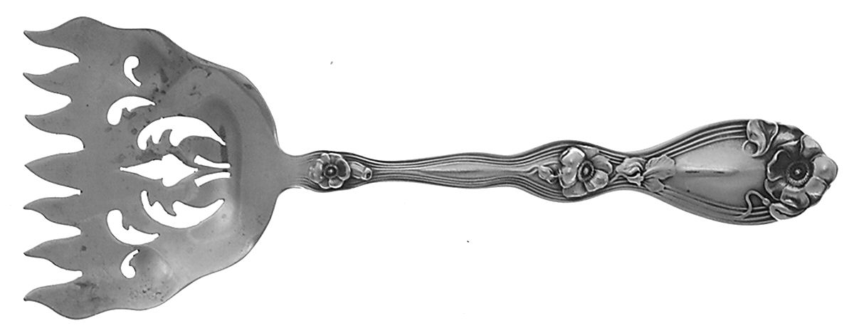 La Fleurette (Sterling, 1904) Large Solid Tined Sardine Serving Fork by Unger Brothers-1