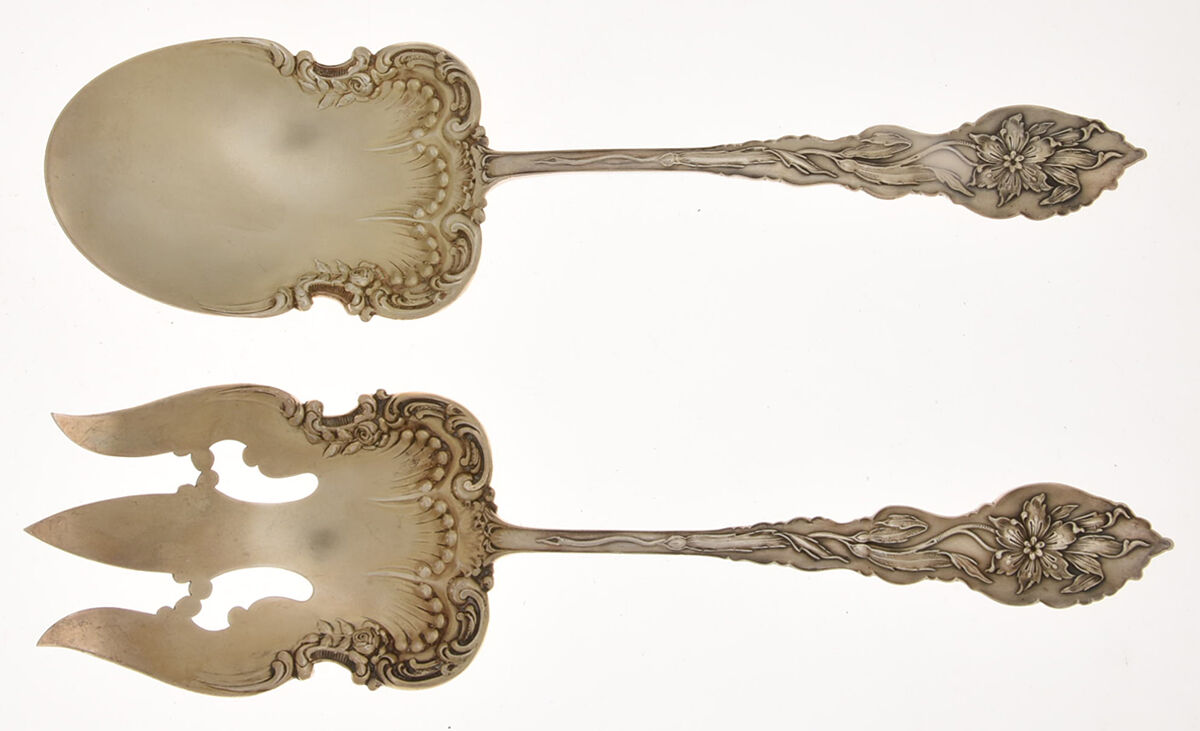Narcissus (Sterling, 1890, No Monograms) Solid Oversized Serving Salad Set by Unger Brothers-1