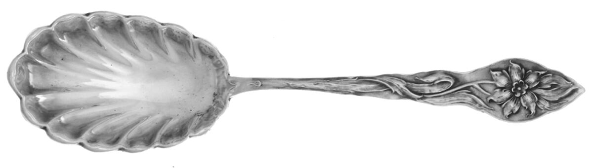 Narcissus (Sterling, 1890, No Monograms) Sugar Shell Spoon by Unger Brothers-1
