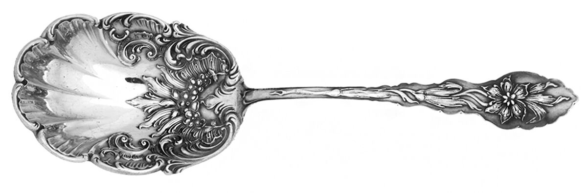 Narcissus (Sterling, 1890, No Monograms) Small Solid Berry/Casserole Spoon by Unger Brothers-1