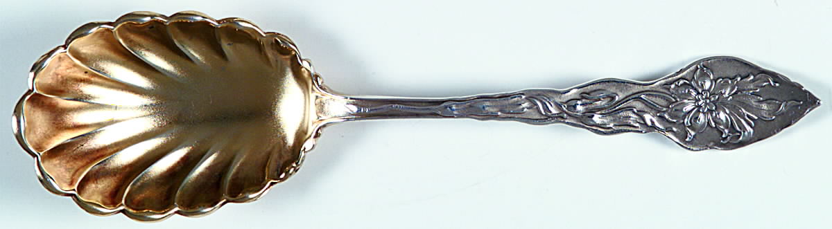 Narcissus (Sterling, 1890, No Monograms) Sugar Shell Spoon by Unger Brothers-1