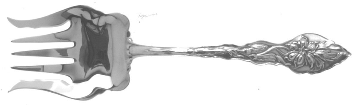 Narcissus (Sterling, 1890, No Monograms) Small Solid Tined Sardine Serving Fork by Unger Brothers-1