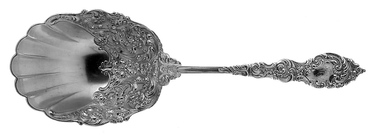 Passaic (Sterling, 1900) Large Solid Shell Berry/Casserole Spoon by Unger Brothers-1