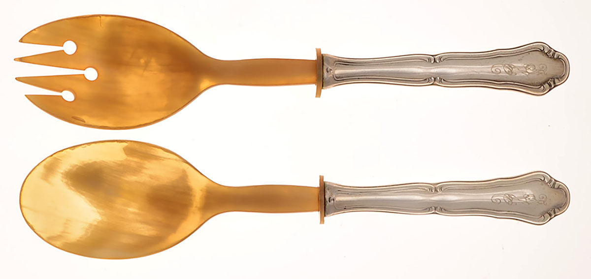 UNF309 (Sterling) 2 Pc Horn Bowl Salad Set by Unknown Mfg Silver-1
