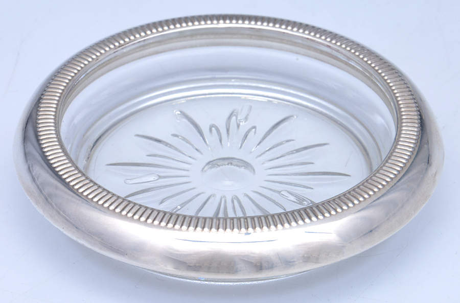 Sterling Hollowware Crystal Coaster with Sterling Rim by Unknown Manufacturer-1