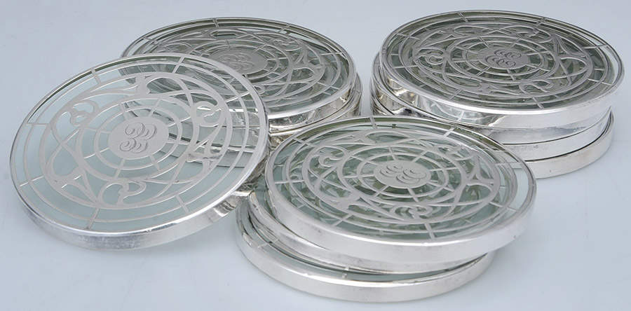Sterling Hollowware Crystal Coaster with Sterling Overlay - Set of 11 by Unknown Manufacturer-1