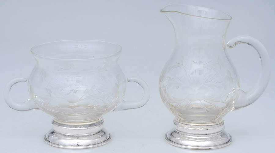 Sterling Hollowware Mini Crystal Creamer & Open Sugar with Sterling Trim by Unknown Manufacturer-1