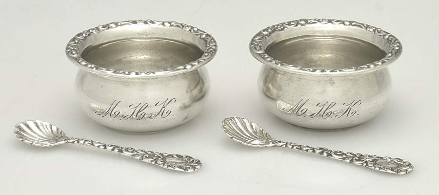 Sterling Hollowware Set of 2 Individual Open Salt & Spoon by Unknown Manufacturer-1