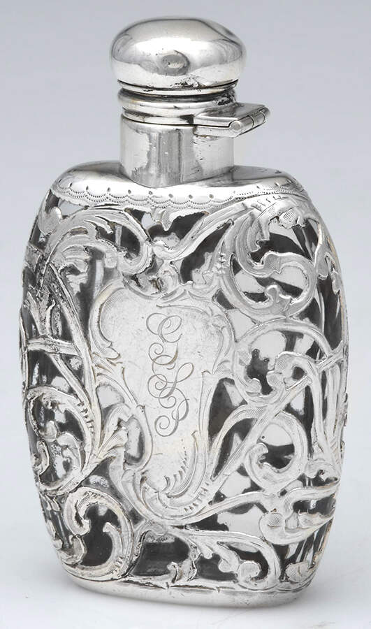 Sterling Hollowware Crystal Flask with Sterling Overlay by Unknown Manufacturer-1