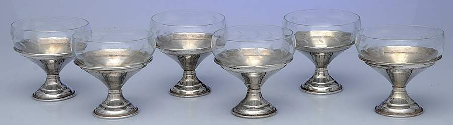 Sterling Hollowware Individual Oyster Cocktail Cup Crystal Liner - Set of 6 by Unknown Manufacturer-1