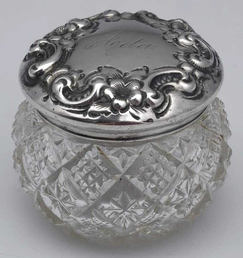 Sterling Hollowware Crystal Cream Jar with Sterling Lid by Unknown Manufacturer-1
