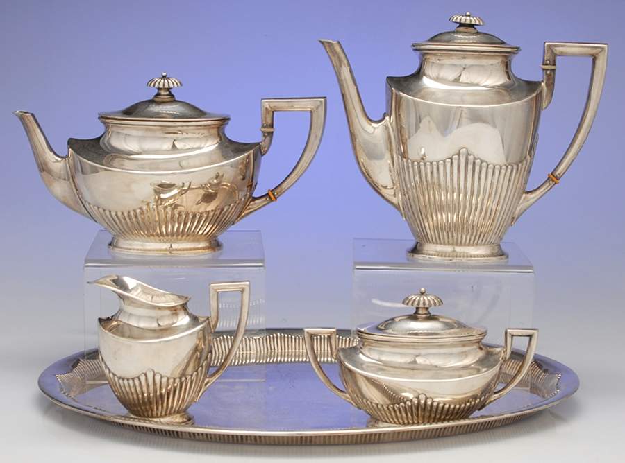 Sterling Hollowware 5 Piece Sterling Tea Set (with Tray) by Unknown Manufacturer-1