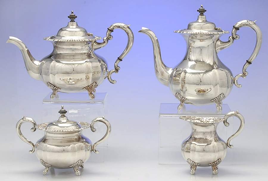 Sterling Hollowware 4 Piece Tea Set (SCP*, STP*, SCR*, SSU*) by Unknown Manufacturer-1