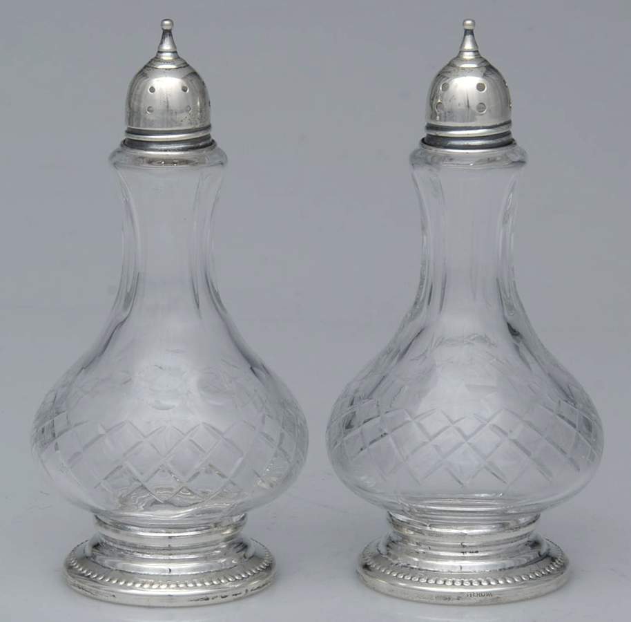 Sterling Hollowware Crystal Salt & Pepper W/Sterling Lids by Unknown Manufacturer-1