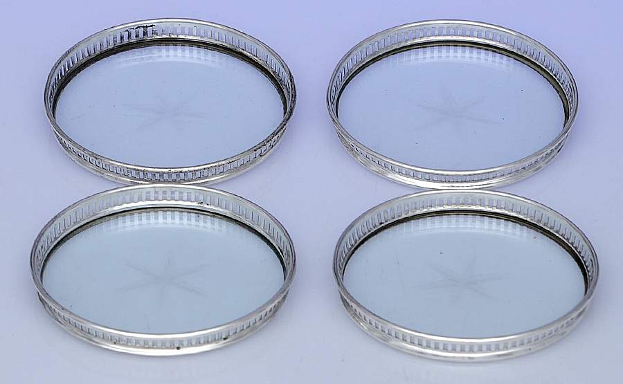 Sterling Hollowware Crystal Coaster with Sterling Rim - Set of 4 by Unknown Manufacturer-1
