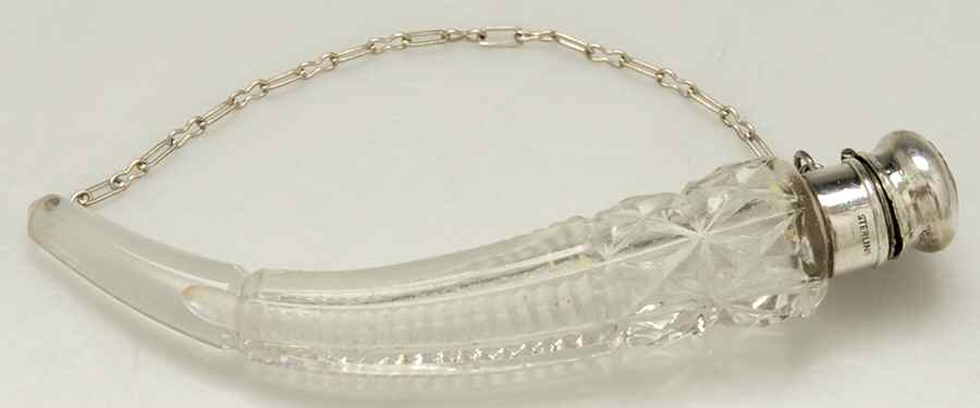 Sterling Hollowware Horn Shape Crystal Perfume Bottle with Sterling Lid by Unknown Manufacturer-1