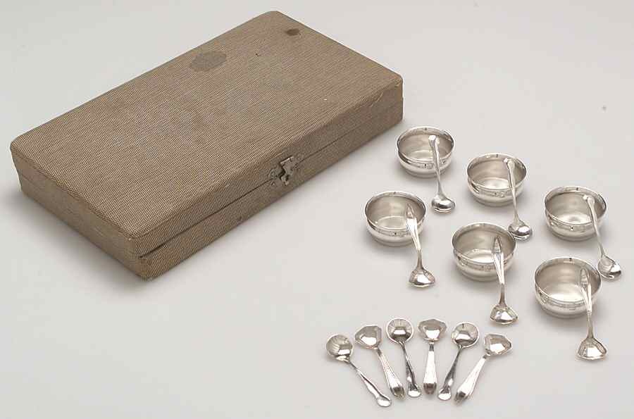 Sterling Hollowware 6 Open Salts W/12 Indiviual Spoons by Unknown Manufacturer-1
