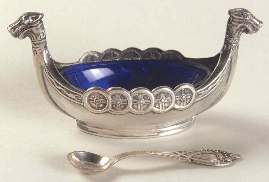 Sterling Hollowware Individual Open Salt W/Cobalt Liner & Spoon by Unknown Manufacturer-1