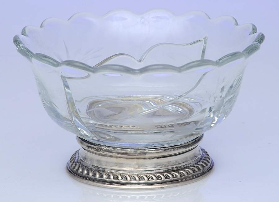 Sterling Hollowware Crystal Condiment Bowl with Sterling Base by Unknown Manufacturer-1