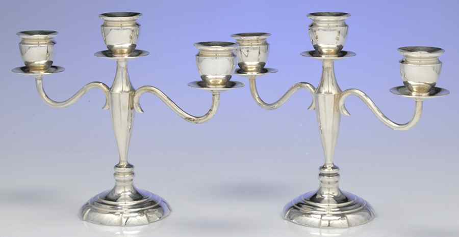 Sterling Hollowware Pair of 8" 3 Light Candelabras by Unknown Manufacturer-1