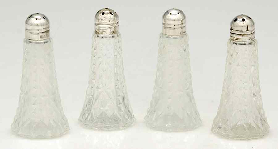 Sterling Hollowware Glass Salt & Pepper w/Sterling Tops (2 Sets) by Unknown Manufacturer-1
