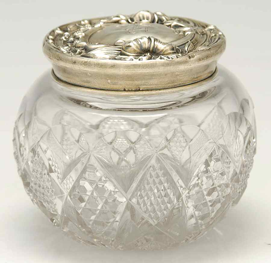 Sterling Hollowware Powder Jar, Crystal Bowl and Sterling Lid by Unknown Manufacturer-1