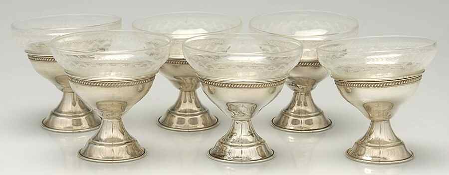 Sterling Hollowware Low Sherbet w/Crysal Bowl & Sterling Base - Set of 6 by Unknown Manufacturer-1