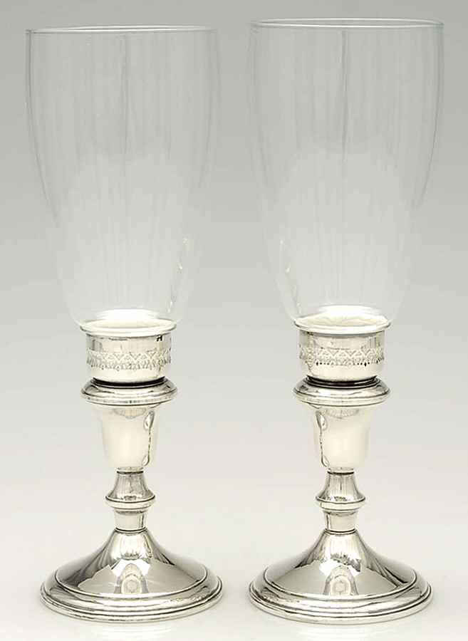 Sterling Hollowware Pair of Hurricane Lamps & Globes by Unknown Manufacturer-1