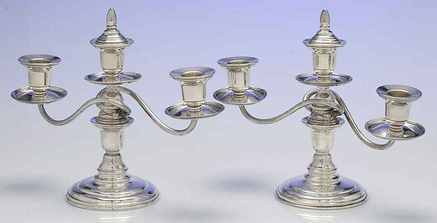 Sterling Hollowware Pair of Weighted 3 Light Candelabra by Unknown Manufacturer-1
