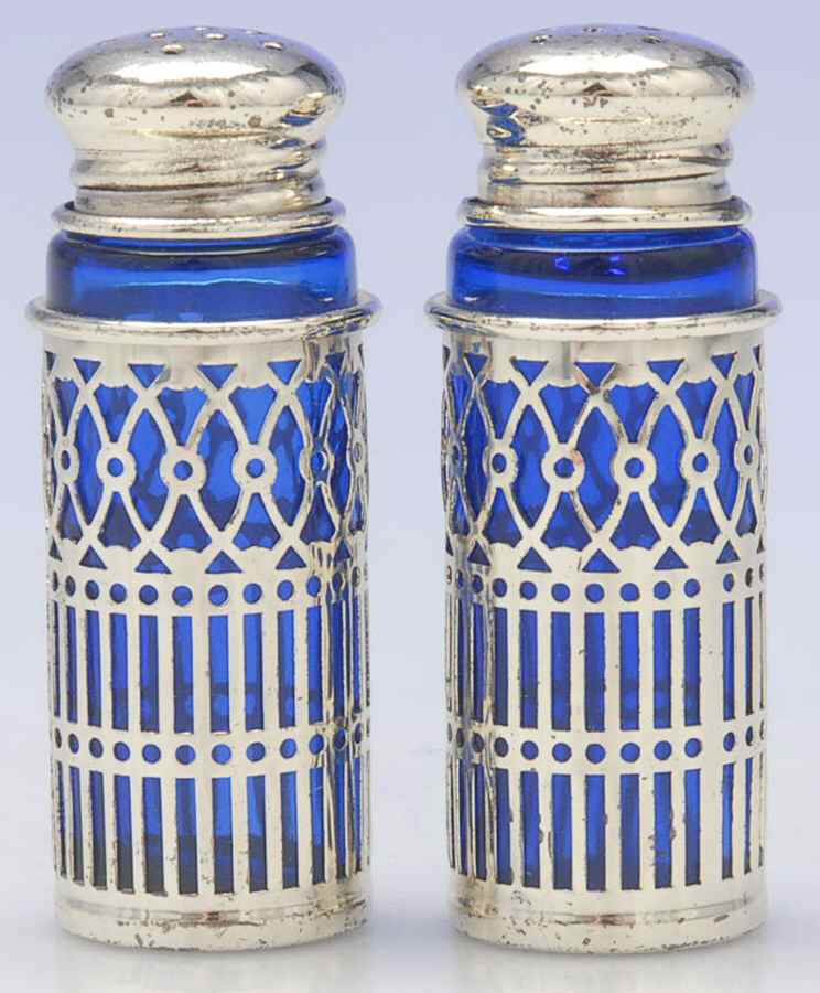 Sterling Hollowware Salt and Pepper Set with Cobalt Liner by Unknown Manufacturer-1