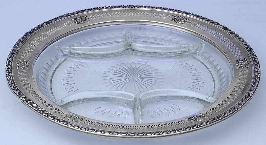 Sterling Hollowware 5 Part Glass Relish with Sterling Rim by Unknown Manufacturer-1