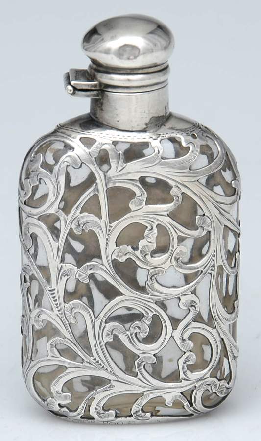 Sterling Hollowware Crystal Flask with Sterling Overlay by Unknown Manufacturer-1