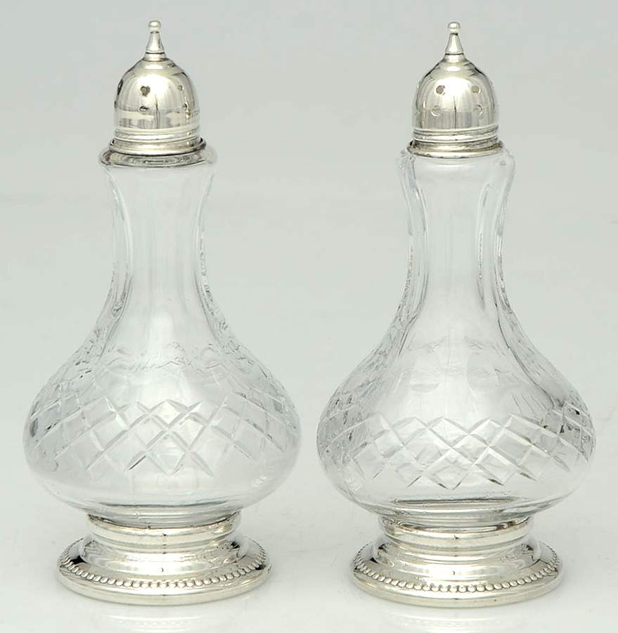 Sterling Hollowware Crystal Salt & Pepper with Silver Top & Base by Unknown Manufacturer-1