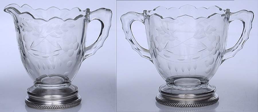 Sterling Hollowware Crystal Creamer & Sugar with Sterling Base by Unknown Manufacturer-1