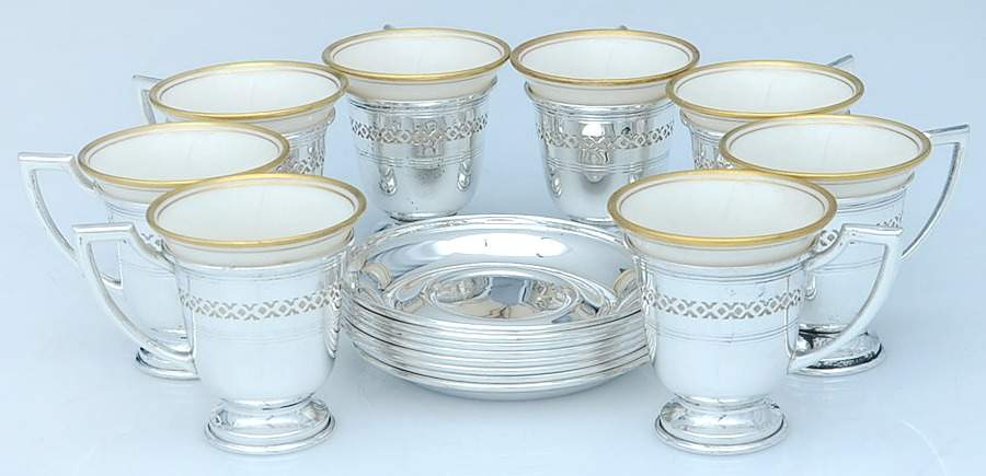 Sterling Hollowware Demi Cup and Saucer with Lenox Liner - Set of 8 by Unknown Manufacturer-1
