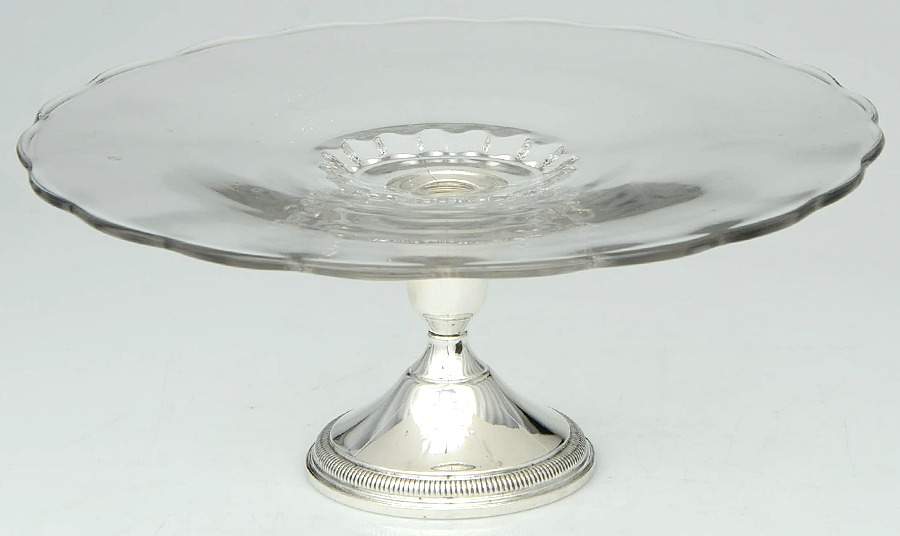 Sterling Hollowware Glass Cake Plate with Weighted Sterling  Base by Unknown Manufacturer-1