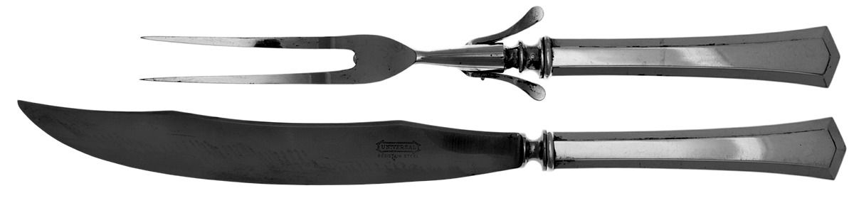 Farmington (Silverplate, 1917) Large 2-Piece Roast Carving Set w/Stainless Blade by Universal Silver-1