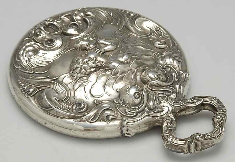 Loves Dream (Sterling, 1904, Hollowware) Short Open Handle Mirror by Unger Brothers-1