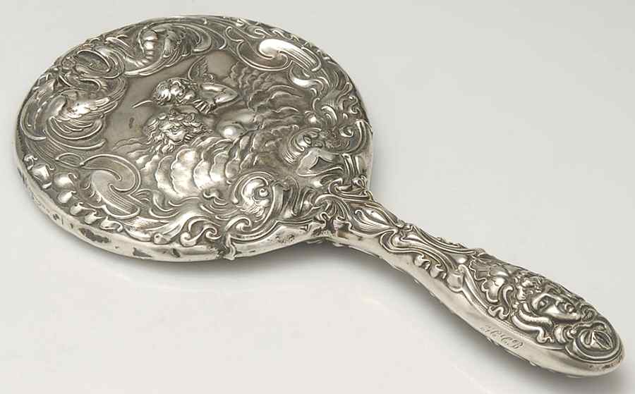 Loves Dream (Sterling, 1904, Hollowware) Mirror with Handle by Unger Brothers-1