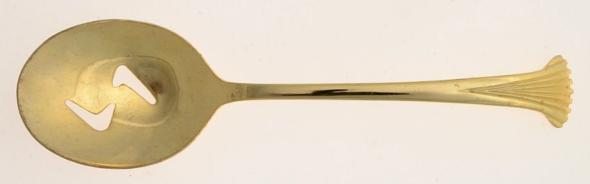 UNF488 (Gold Electroplate) Pierced Tablespoon (Serving Spoon) by Unknown Mfg Silver-1