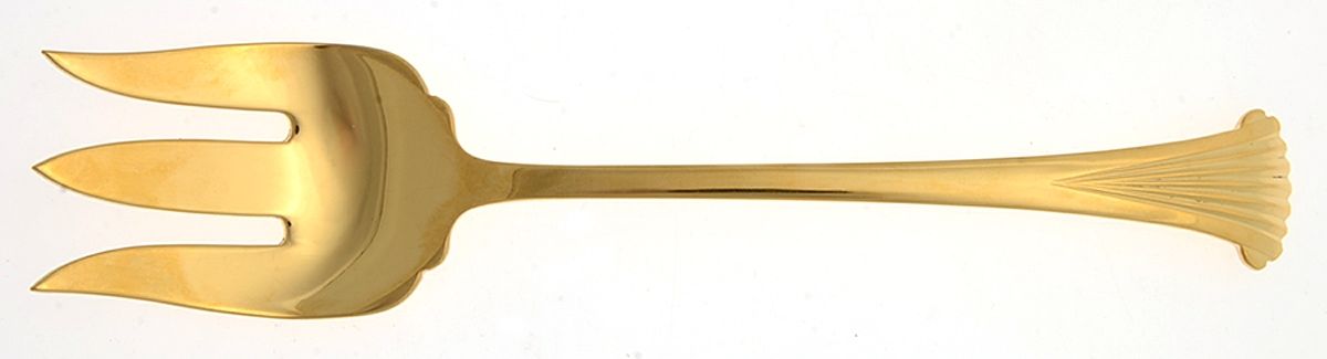 UNF488 (Gold Electroplate) Large Solid Cold Meat Serving Fork by Unknown Mfg Silver-1