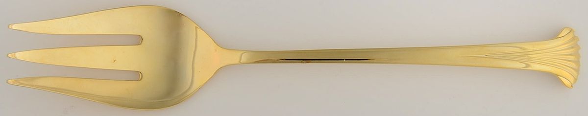 UNF488 (Gold Electroplate) Large Solid Cold Meat Serving Fork by Unknown Mfg Silver-1