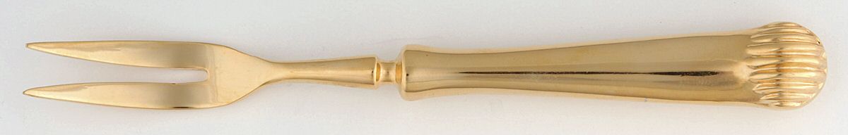 UNF488 (Gold Electroplate) Short Handle Pickle/Olive Fork by Unknown Mfg Silver-1