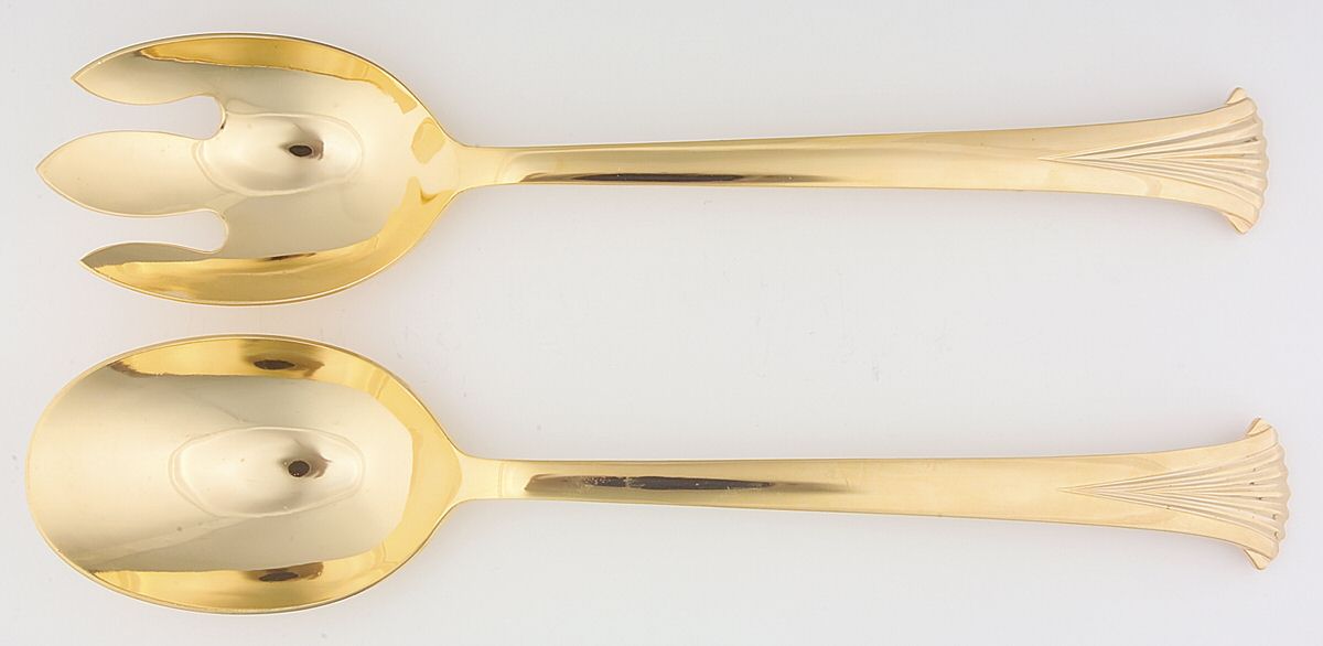 UNF488 (Gold Electroplate) (2 Pc) Solid Salad Set by Unknown Mfg Silver-1